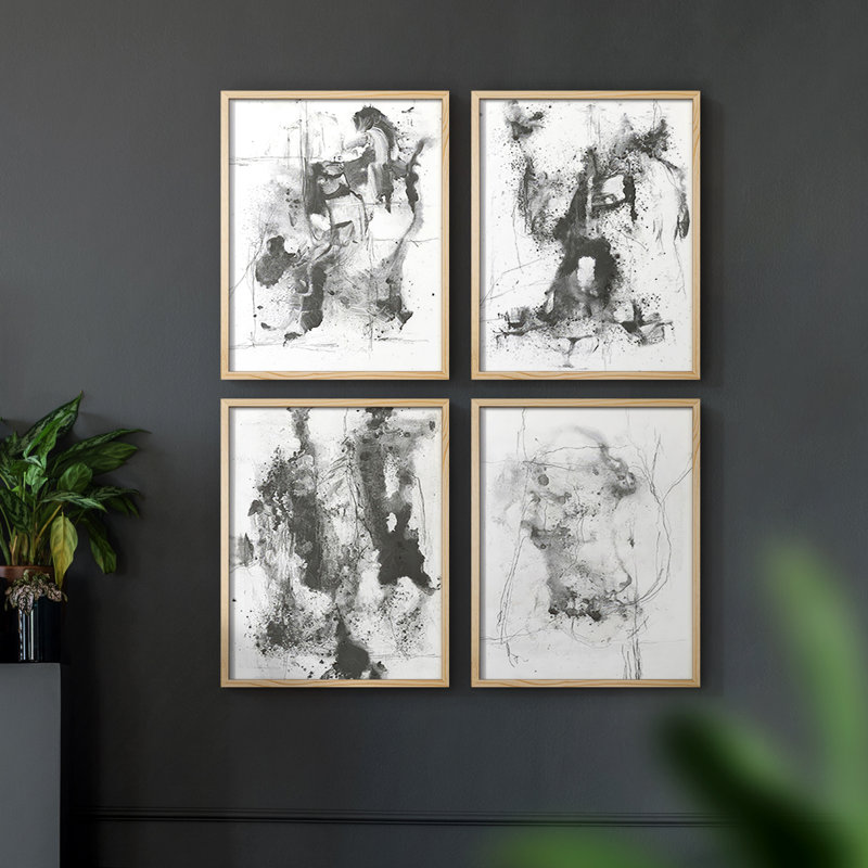Graphite abstrait I, reproduction encadrée - ensemble de 4, H 14 po x l 44 po