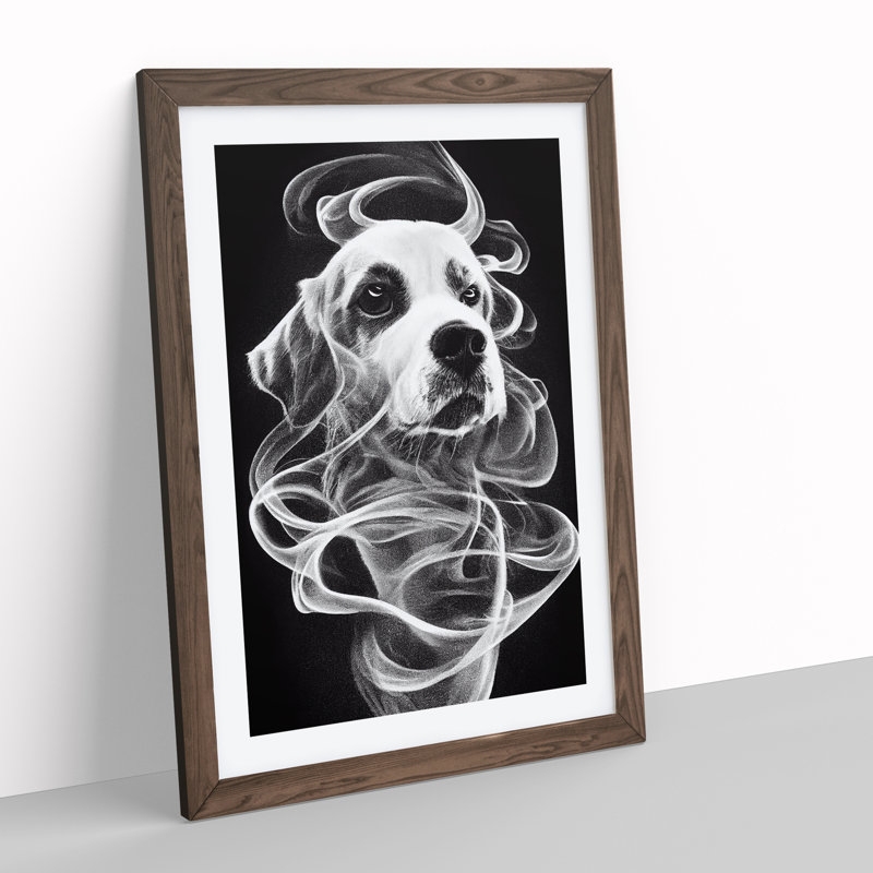 Smokey Dog - Single Picture Frame Print, 46cm H x 34cm W x 2cm D, Walnut