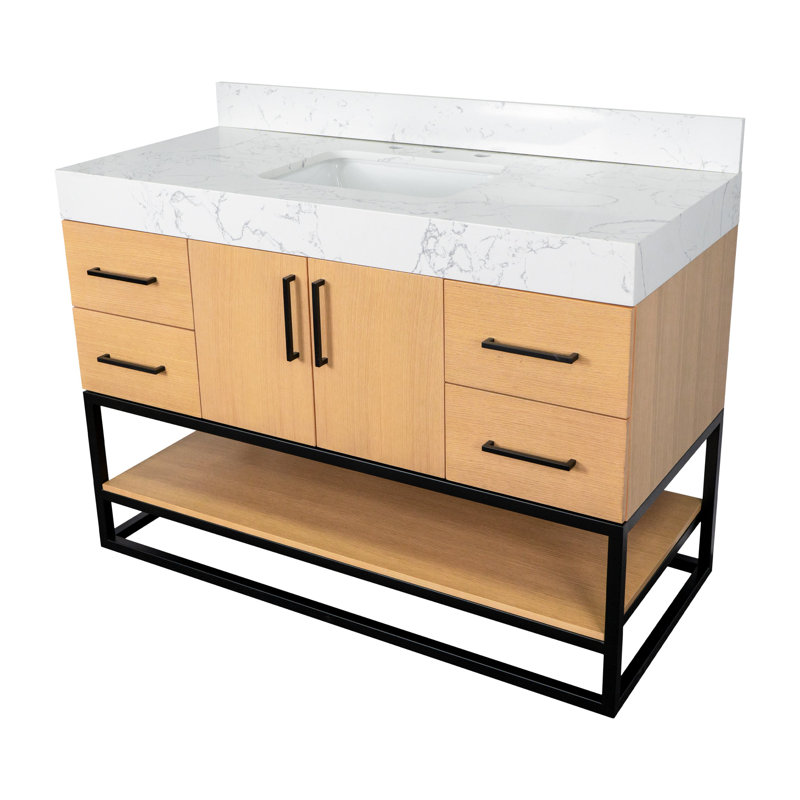 Ensemble de meuble-lavabo simple 48 po avec plateau Kaysha, Blond
