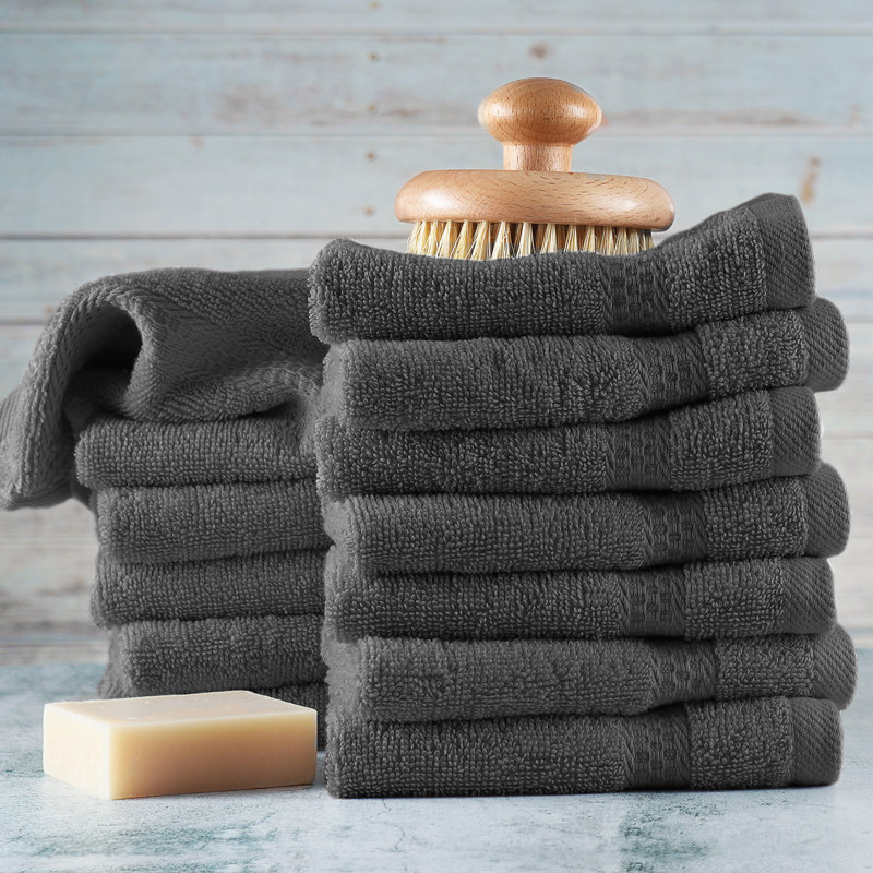 Rivage Soft 100% Cotton Washcloth Towel Set, Dark Gray