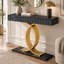 Table console d'entrée étroite moderne de 121 cm (47,54 po) avec 3 tiroirs, noire et dorée, avec structure en métal
