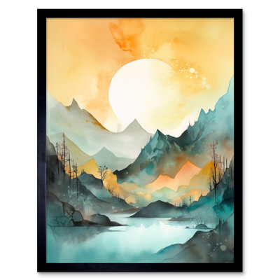 Aniella Sun Rising Over Mountain Lakeside Landscape - Single Picture Frame Print