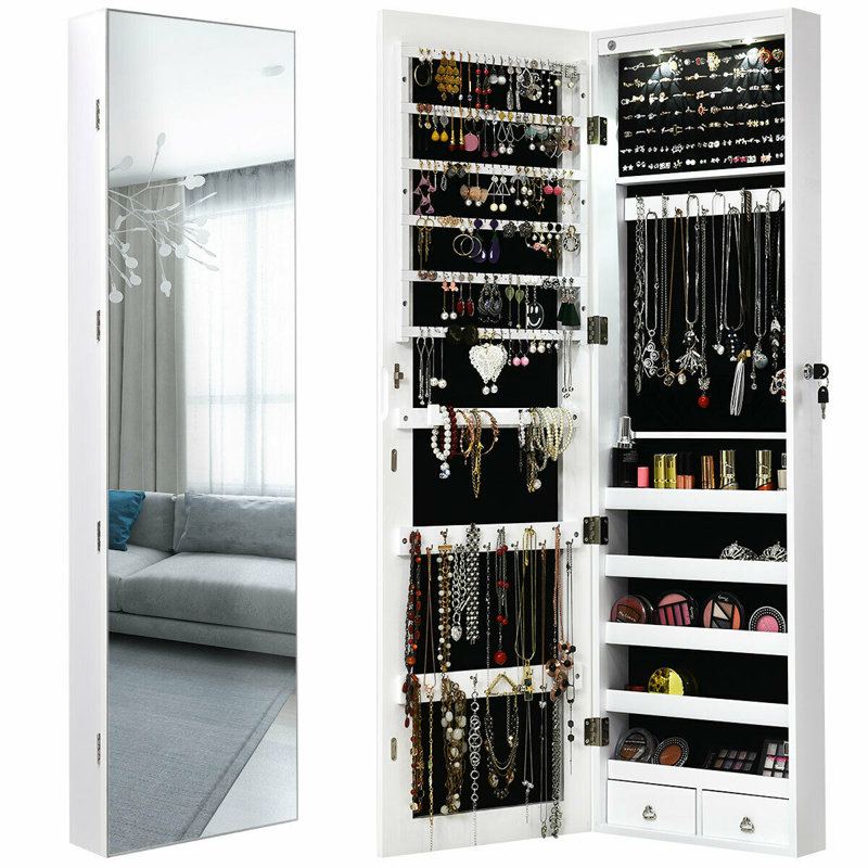 Armoire à bijoux avec miroir Conall, Blanc