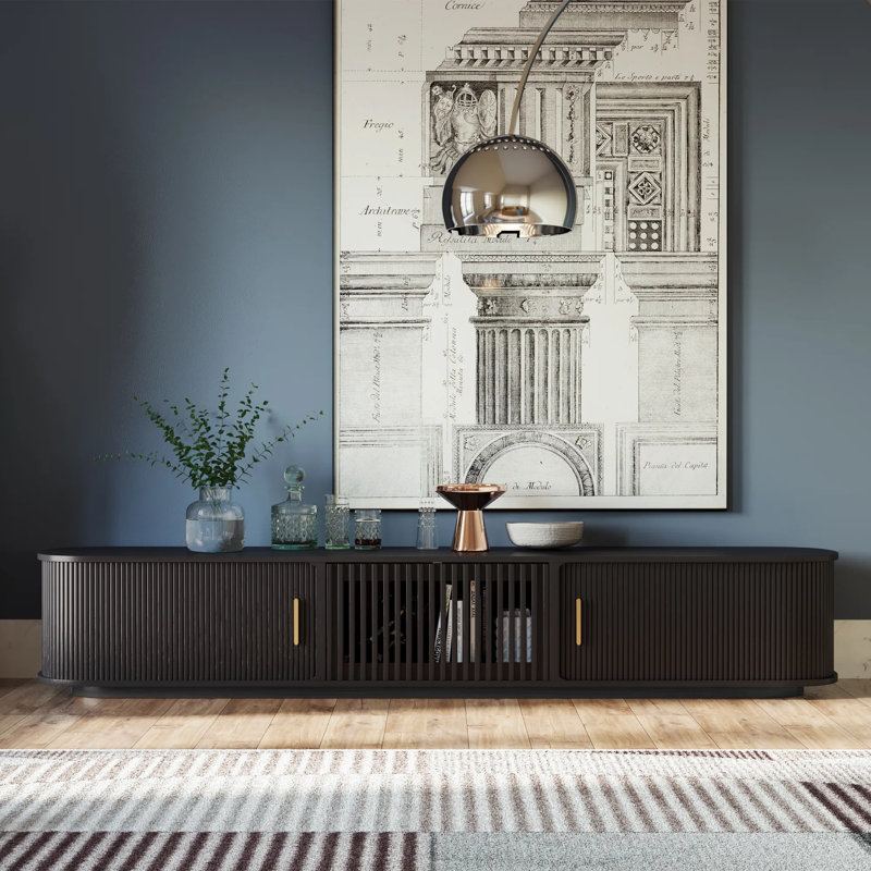 Meuble télé Mid-Century moderne, entièrement assemblé, Noir, H 16,54 po x L 94 po x l 15,75 po