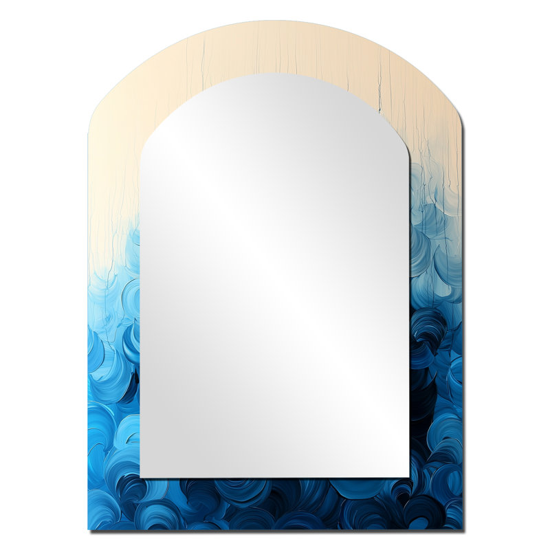 «Rhythmic Driauge Drip Paint Eruption III - Drip Paint», miroir mural décoratif asymétrique, grand miroir arqué bleu