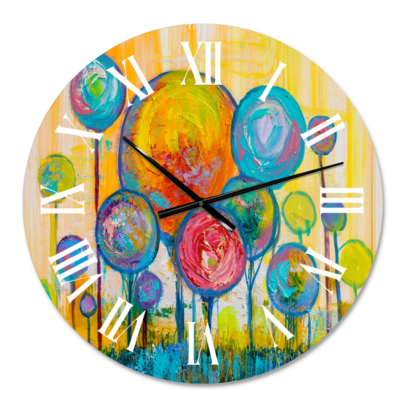 Horloge murale colorée Happy Trees pendant Sunsrise I, Petit