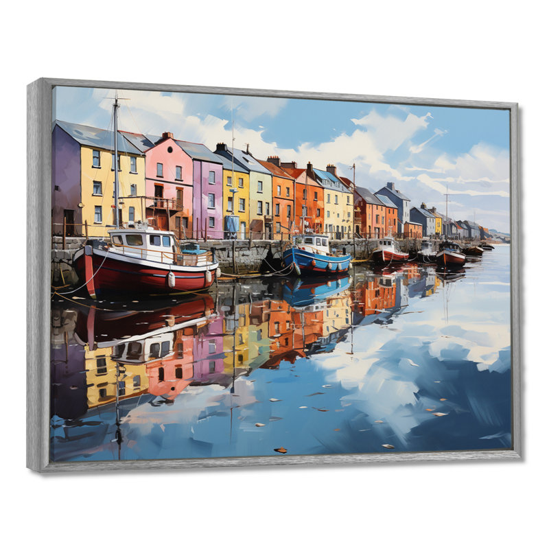 «Ireland Harbor Reflectionsan Acrylique I», reproduction encadrée, H 24 po x l 32 po x P 1 po, Encadrement argenté