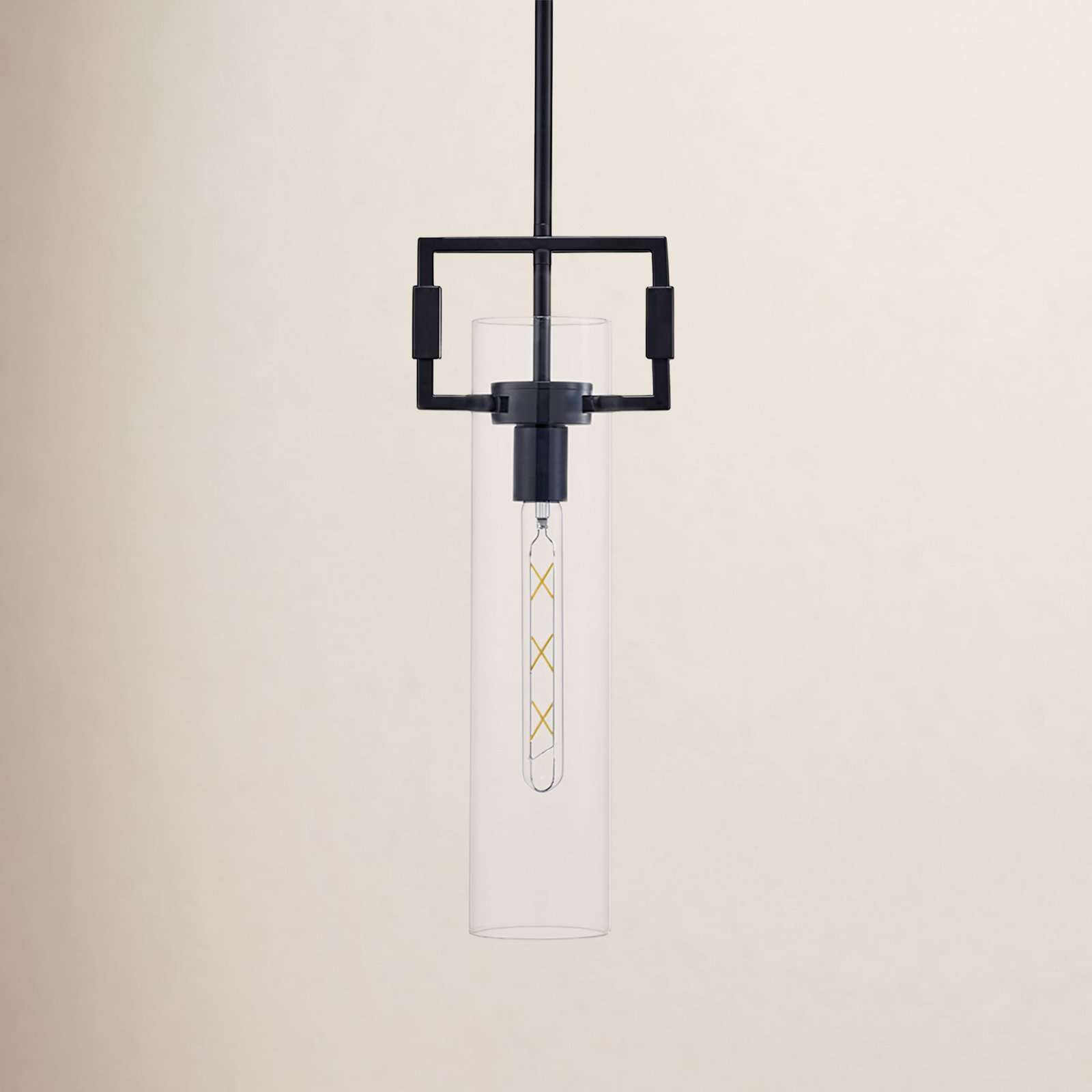 Mirabelle Single Light Glass Dimmable Pendant, Black