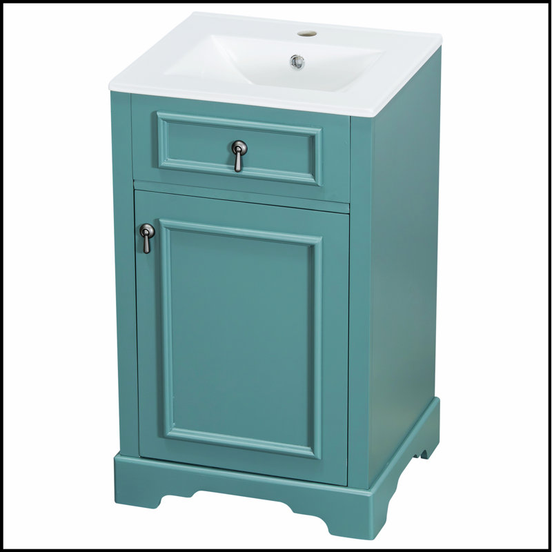 Meuble-lavabo de 20 pouces avec lavabo en céramique, porte à fermeture douce, tablette réglable et support de rangement fixé à la porte - idéal pour les petites salles de bain