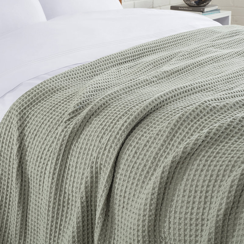 Couverture en coton Waffle Weave, Vert, Très grand
