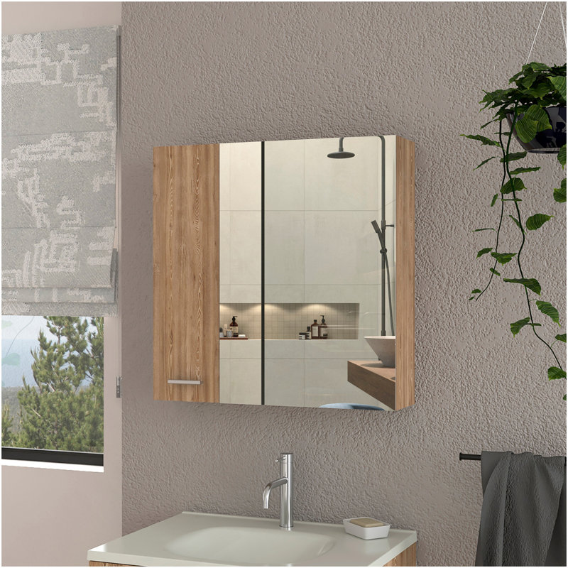 Pharmacie Prague, quatre tablettes internes, une porte, finition pin, Beige
