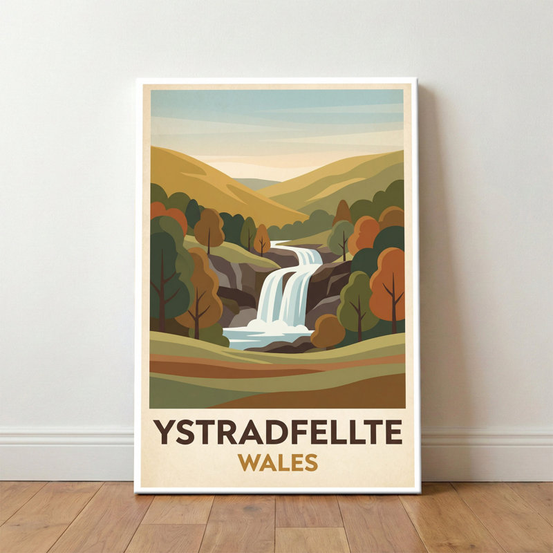 Ystradfellte, Wales - Romantic Travel Poster Of Waterfalls, Valleys And Woodland Walks. Giclee Print On Wrapped Canvas. Wall Art, Home Decor - Regions & Scenic Areas, Wales - Wrapped Canvas Print