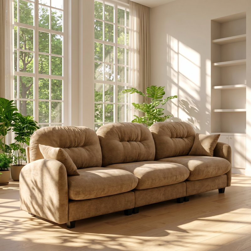 Elysium 107" W x 34.2" D x 36.6" H 3-Seater Tufted Chenille Modular Sectional Couch