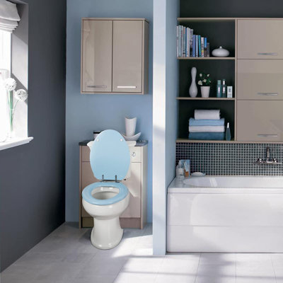 Wood Toilet Seat, Zinc Alloy Hinges (Elongated, Blue),Elongated Toilet Seat, Scratch Resistant Wood Surface, Easy to Install and Clean