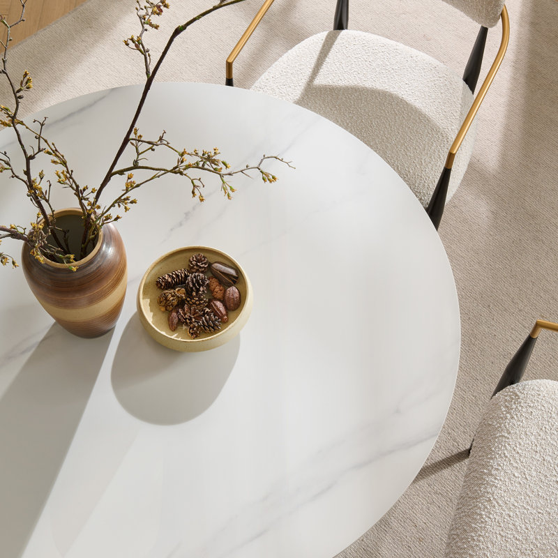 Ensemble de table de salle à manger 5 pièces en faux marbre et bois avec chaises Boucle, blanc, 5 pièces: table, 4 chaises