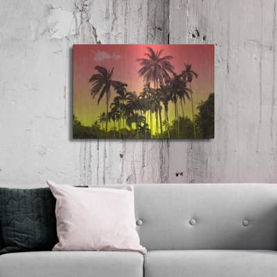 Art mural en métal Bay Coast Home ™ «Coastal Palms 4» par Mark Ashkenazi
