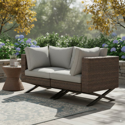 X-Leg Col. Wicker Loveseat Set With Cushions