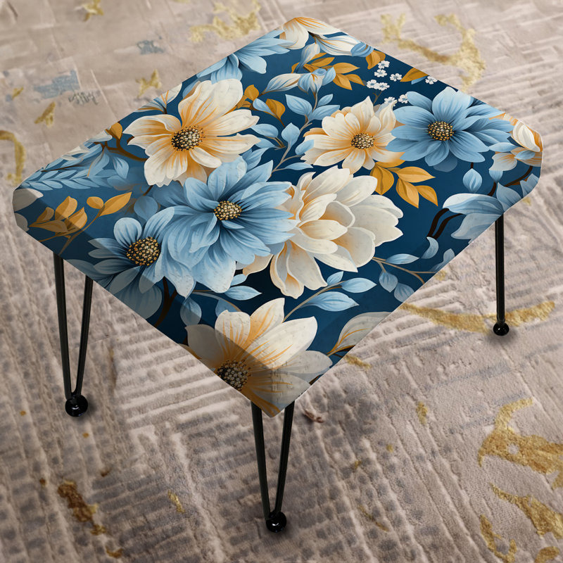 Yellow And Blue Farmhouse Flowers Pattern I - Floral Rectangle Ottoman