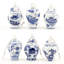 6 Piece Porcelain Asian Jar Finial Ornament Set