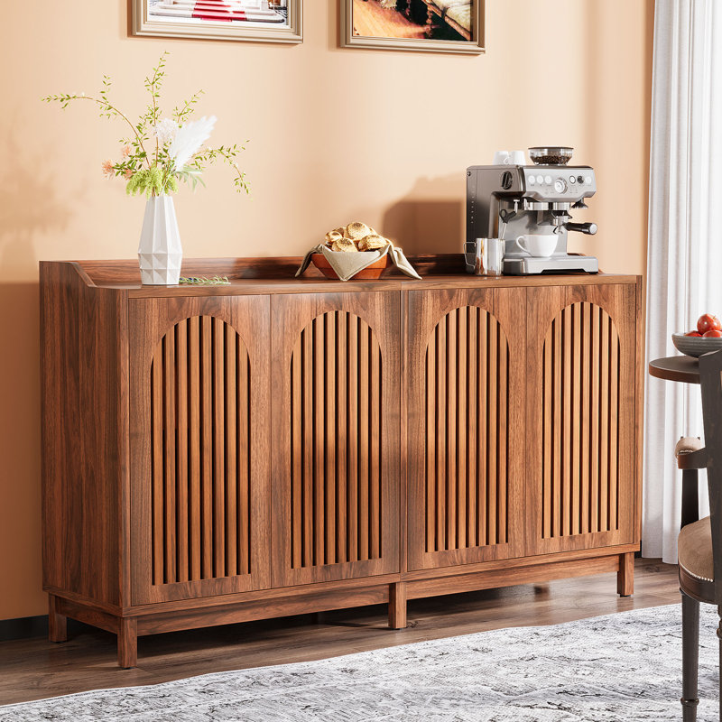 57" Sideboard Buffet Cabinet with Adjustable Shelves, Brown 1 
