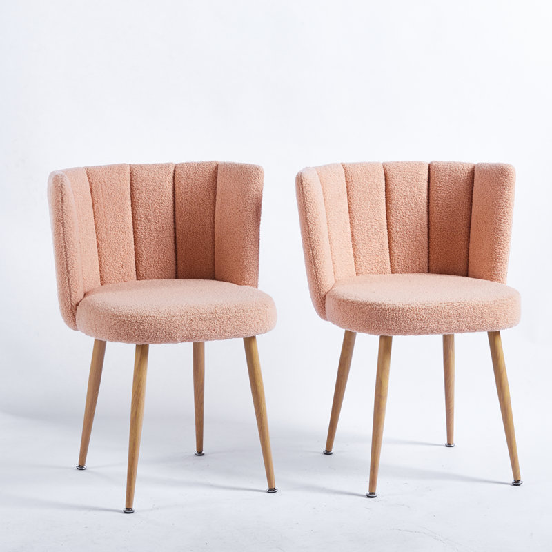 Defreitas Dining Chair with Iron Legs and Cushions, Orange Fabric
