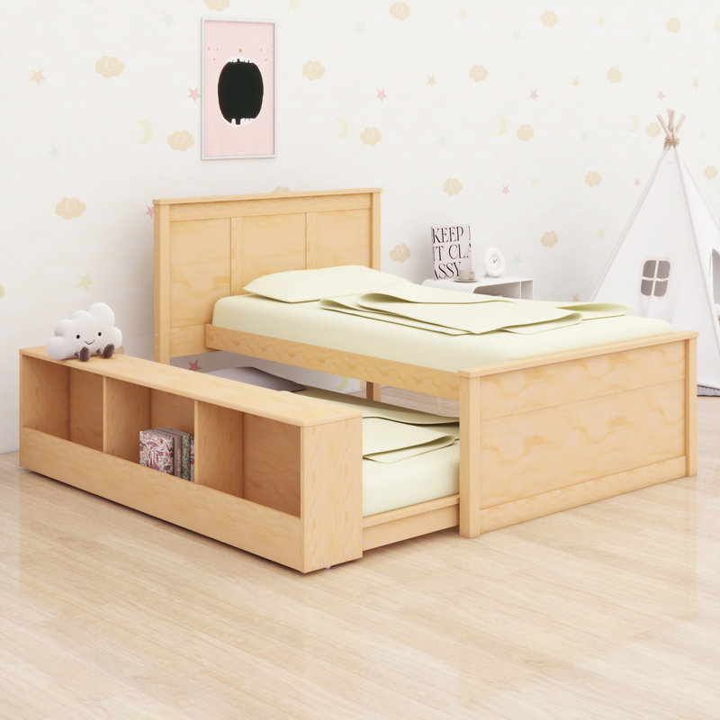Lit avec rangement et lit gigogne escamotable, Naturel, Twin