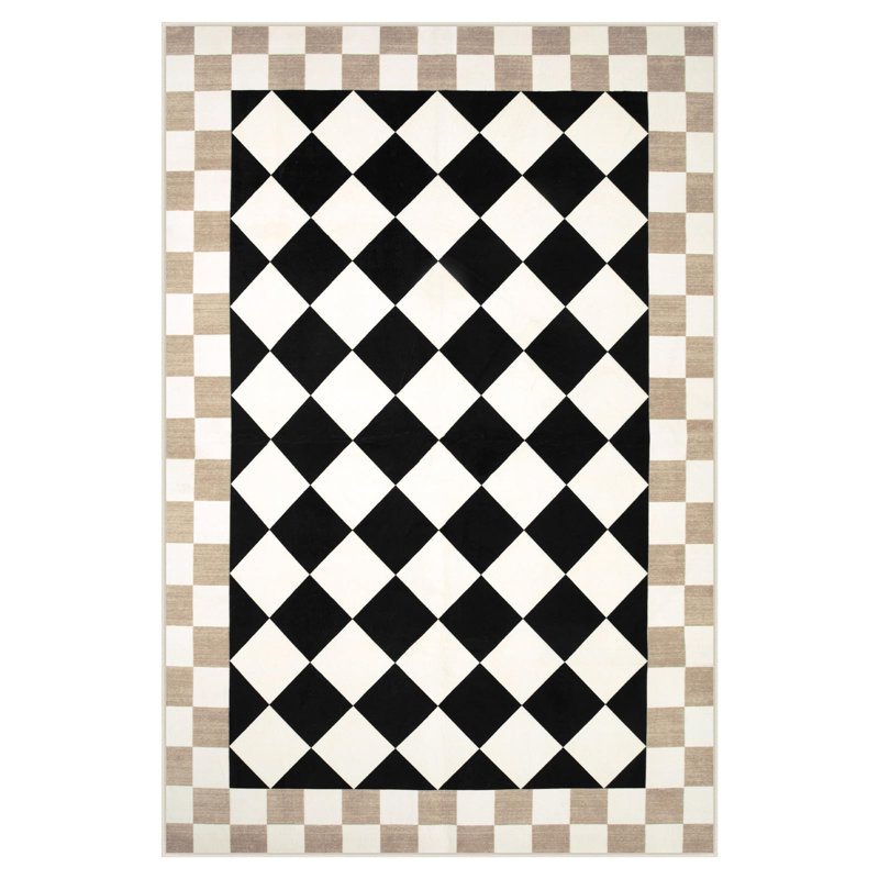  Checkered Washable Area Rug for Living Room Non-Slip Soft Stain Resistant Indoor Carpet, Rectangle 4' x 6'