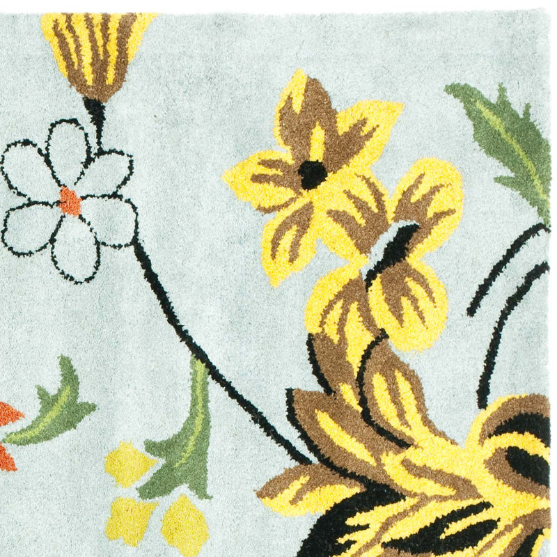 Tapis floral en laine et viscose touffeté à la main Soho, Carré 6 pi