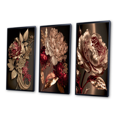 3 Pieces on Canvas - Gilded Rose Vintage Glam