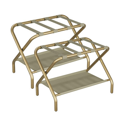 Support de valise pliable avec tablette de rangement en tissu, paquet de 2, 4 sangles en nylon (doré)