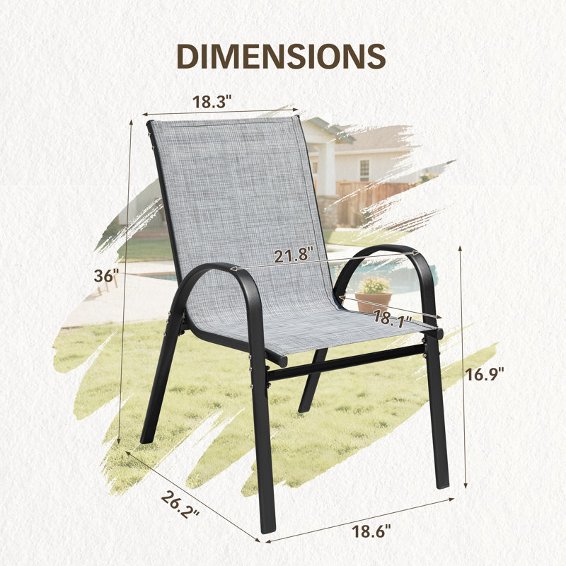 Chaise de patio empilable en polyester enduit de PVC (ensemble de 4), Gris / noir