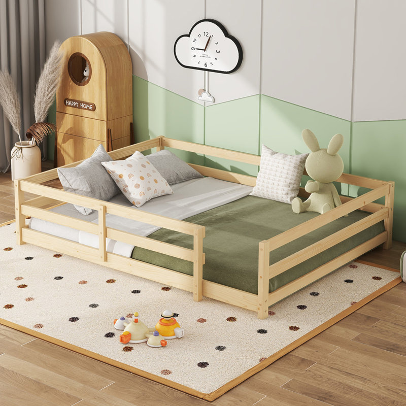 Montessori Floor Bed with Fence, Full, White