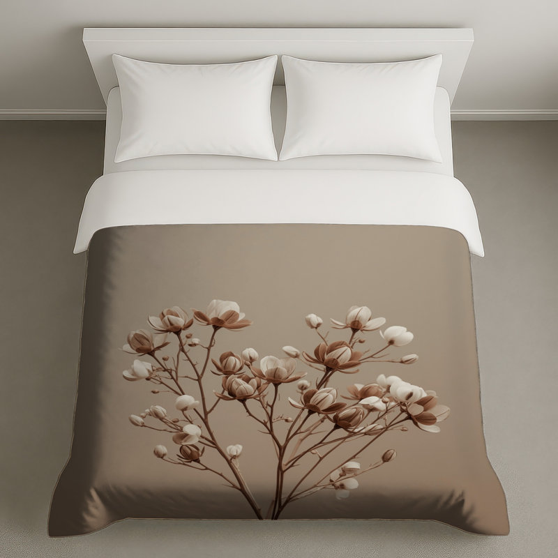 Housses de couette beige à fleurs de magnolia, Lit simple