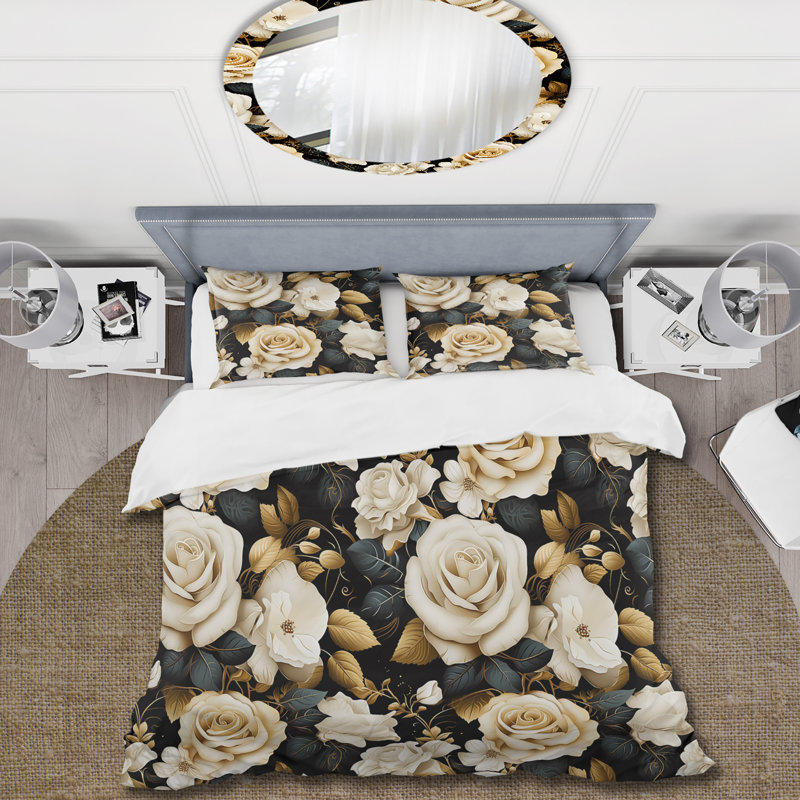 Literie Elegant Beige Rose Harmony II, Housse de couette pour très grand lit et 2 très