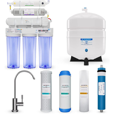 Max Water 50 GPD 8-Stage RO (Reverse Osmosis) Filtration System-Tank & Faucet - pH+ Alkaline(3-in-1)