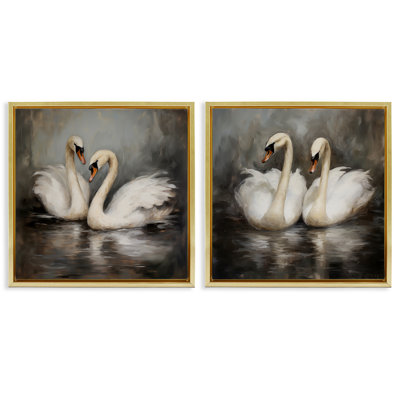  «Twin Swans with Reflections», ensemble de 2 toiles flottantes encadrées par Novae
