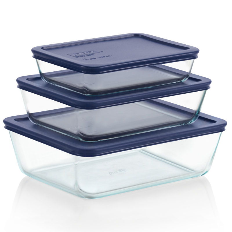 Pyrex® Simply Store® 6-piece Rectangular Glass Storage Set with Blue Lids