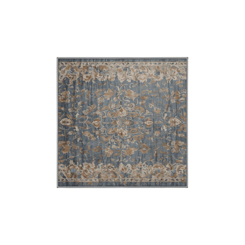 Machine Washable Gray Area Rug, Square 3'