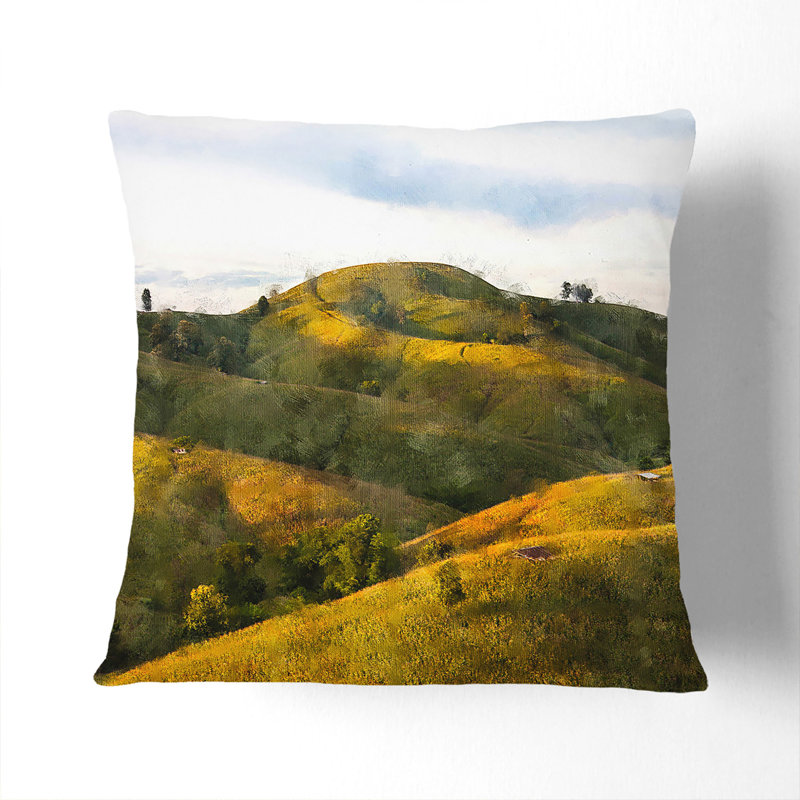 Rolling Hills in Phrae Thailand Painting Scatter Cushion, 55cm H x 55cm W x 20cm D, Black