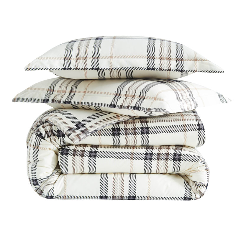 Vilano Plaid Oversized Microfiber Duvet Cover Set by Southshore Fine linens, Full/Queen Duvet Cover + 2 Standard Shams, Tofu