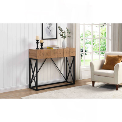 Luxueuse table de canapé en bois avec deux tiroirs, idéale pour le vestibule et le salon.