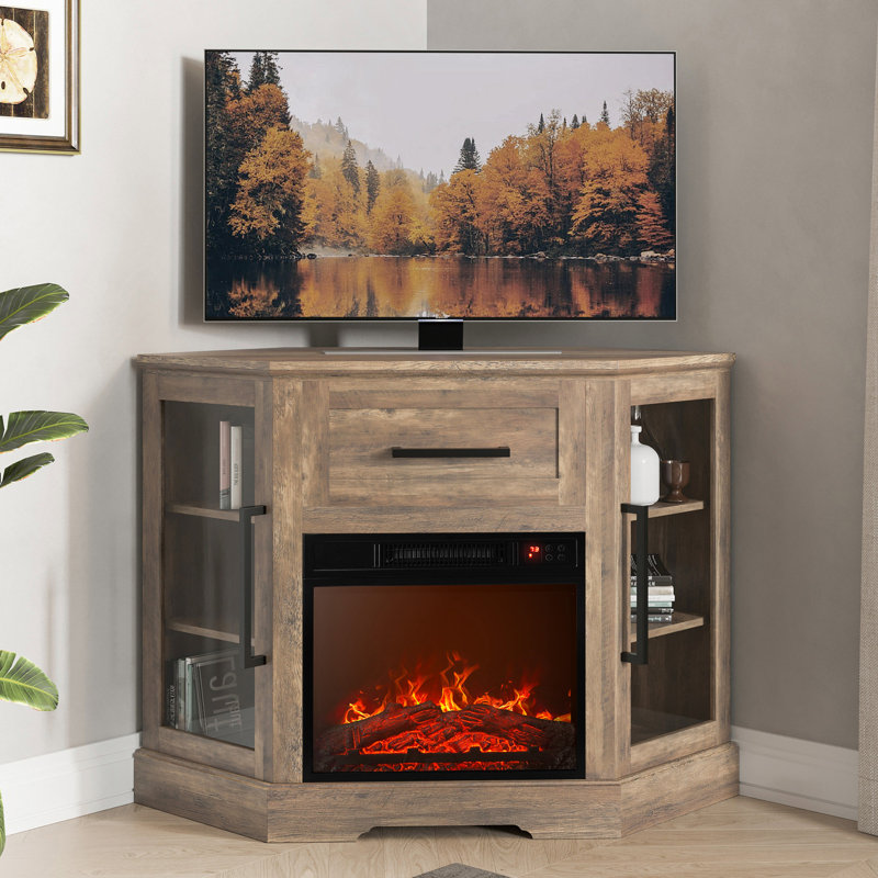 Lakeisha TV Stand for to 43" with Electric Fireplace Included, Oak
