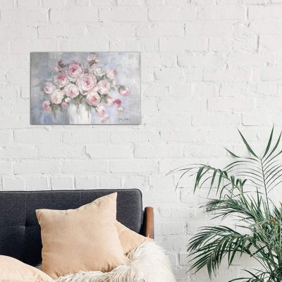 Peonies In White Vase by Debi Coules - Wrapped Canvas Painting