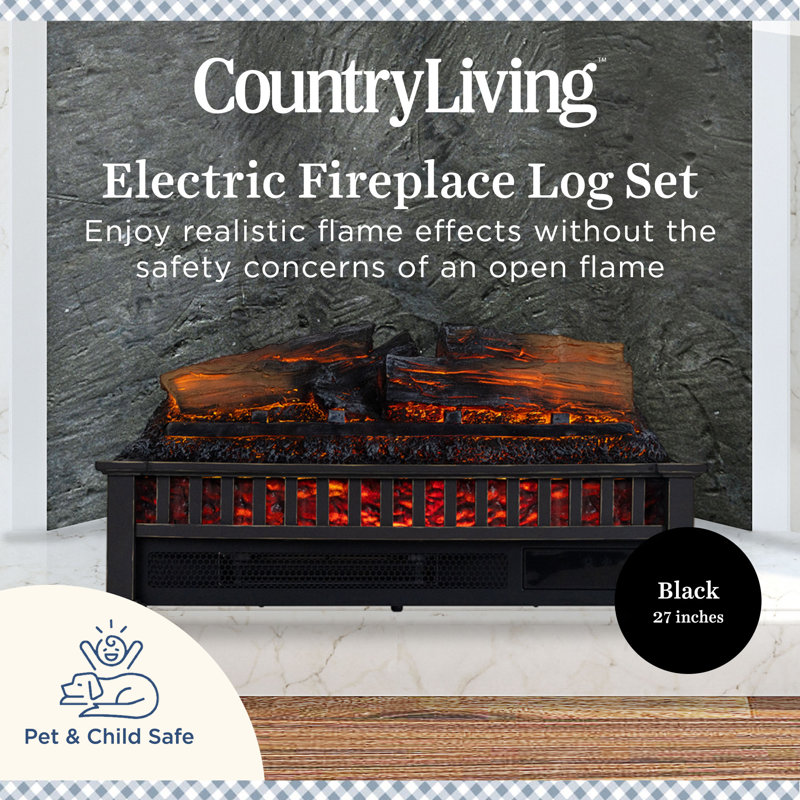 Country Living 27" Infrared Electric Log Set Heater -Faux Logs Insert with Flickering Flames, 13.1'' H X 27'' W X 9.1'' D