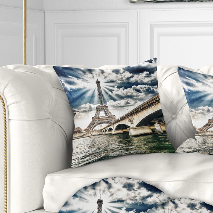 Coussin cityscape paris eiffel towerand iena bridge, 18 po x 18 po, Coussin décoratif