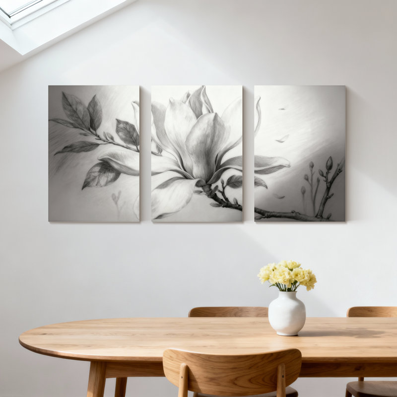 Ensemble de 3 impressions sur toile Magnolia, H 18 po x l 36 po