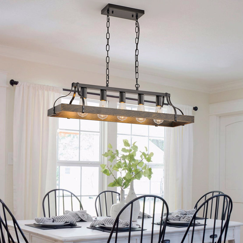 Luminaire suspendu vintage 34 pouces, 5 douilles E26, avec fonction de chaîne réglable
