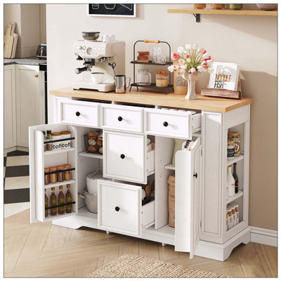 Sideboard Buffet Cabinet with Storage, Kitchen Console Table with 5 Drawers, 2 Cabinets, Adjustable Shelves, Buffet Server