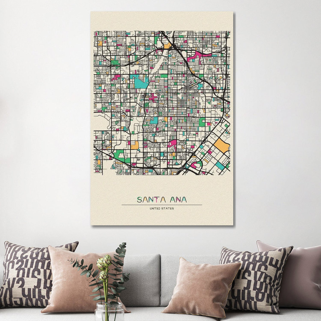 Santa Ana, California Map by Ayse Deniz Akerman - Wrapped Canvas Gallery-Wrapped Canvas Giclée