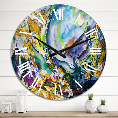 Abstracti explosion de jaune, bleu et vert - horloge murale moderne
